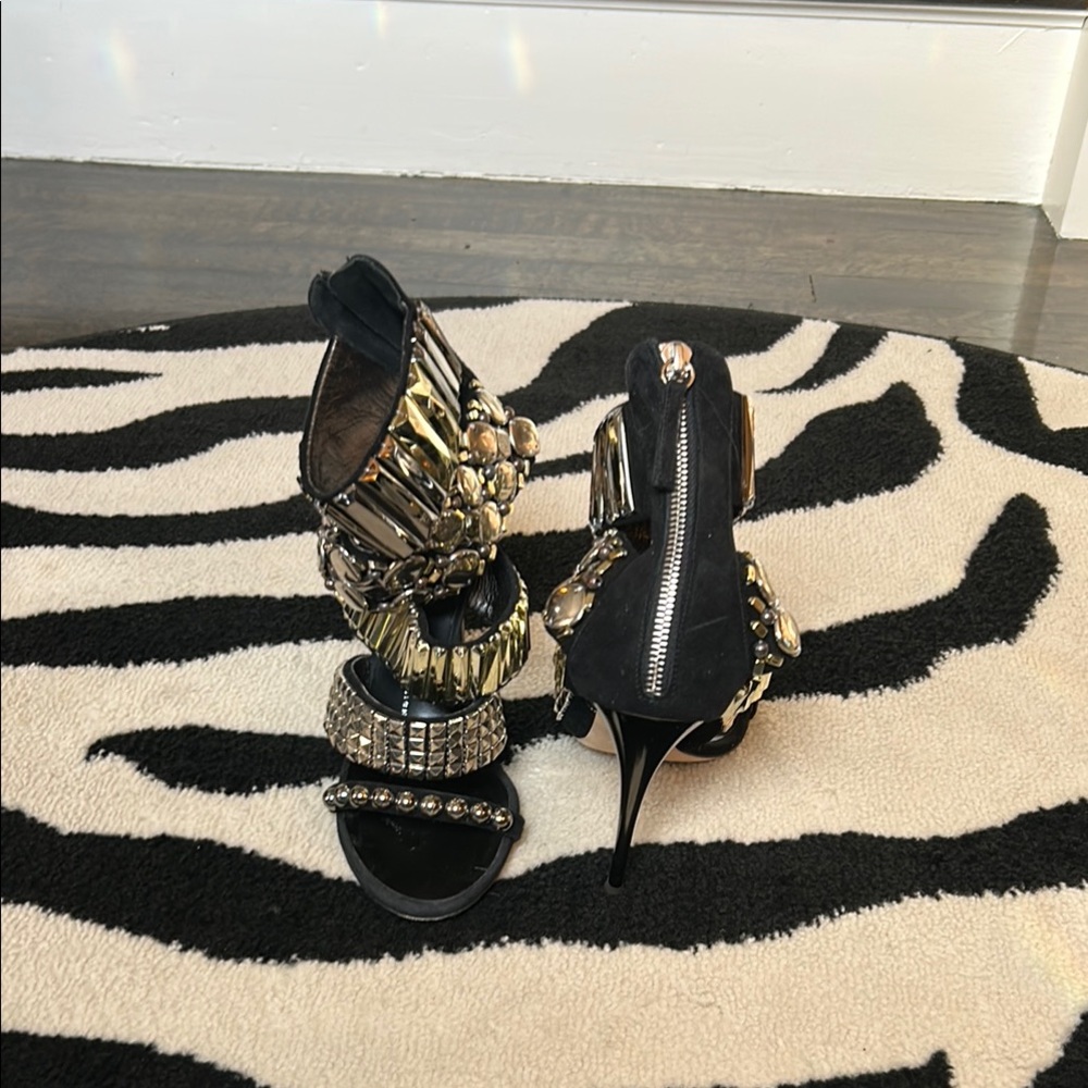Giuseppe Zanotti Silver and Black Stiletto Sandals - Picture 3 of 10